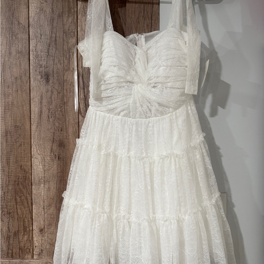 White Lace Tiered Corset Style Sundress with Bow Straps